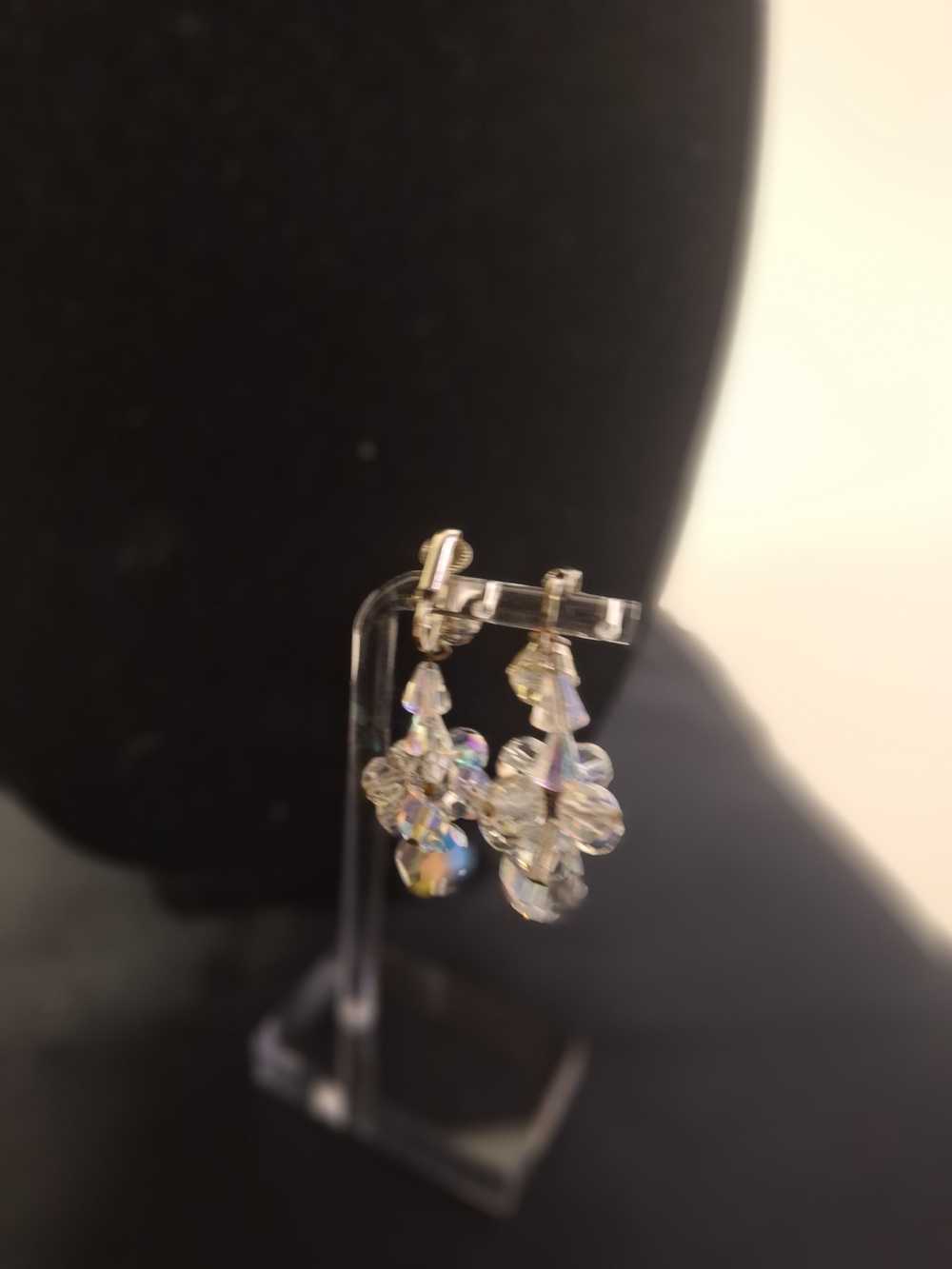 Crystal Dangle Clip On Earrings - Iridescent Clear